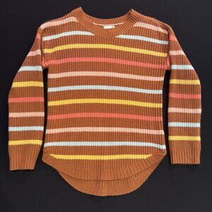 So Orange Yellow Pink Blue Striped Knit Extra Soft Sweater Juniors Size Medium